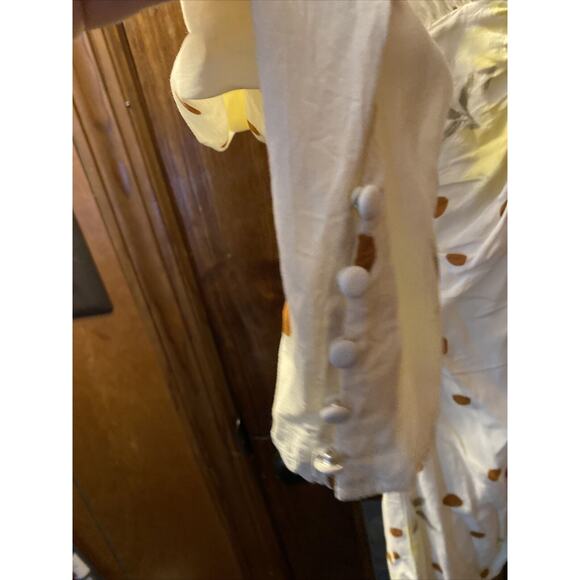 Free People Floral Dot Bohemian Ruched Button Up V Neck Long Sleeve Mini Dress M - Picture 6 of 6